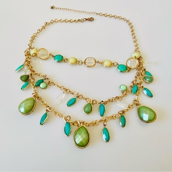 Necklace Multiple Strands Acrylic Dangles Green & Gold Tone fashion 18”+3” - Picture 10 of 11
